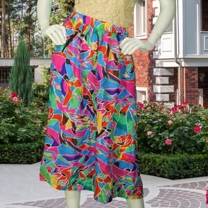 Vintage Jessica ltd 100% Silk Tropical Abstract Art Rainbow Skirt 26